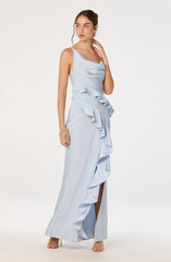 Inixyf Adelina Satin Ruffle Maxi Dress