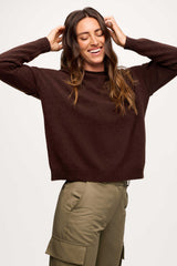 Cozy Knit Mockneck Sweater | Heather Espresso