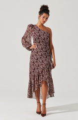 Lbruh Calista Floral One Shoulder Midi Dress