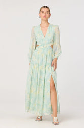 Inixyf Klarissa Floral Cutout Balloon Sleeve Maxi Dress