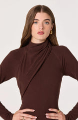 Lbruh Asymmetric Draped Mock Neck Midi Dress