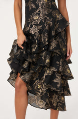 Lbruh Marysia Strapless Metallic Floral Midi Dress