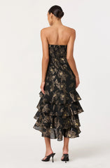 Lbruh Marysia Strapless Metallic Floral Midi Dress