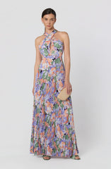 Inixyf Samantha Floral Halter Pleated Gown