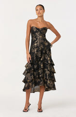 Lbruh Marysia Strapless Metallic Floral Midi Dress