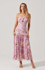Lbruh Estefany Strapless Pleated Floral Maxi Dress