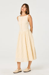 Lbruh Button Front Boat Neck Midi Dress