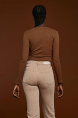 Long Sleeve Ribbed Crewneck Bodysuit | Chocolate