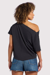 Vintage Cotton Off The Shoulder T-Shirt | Black