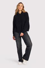 Cozy Knit Ribbed Sweater Hoodie | Black