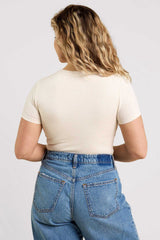 Cotton Stretch Short Sleeve Crewneck Bodysuit | Heather Bone