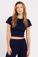 Ribbed Sweater Baby Tee | Navy