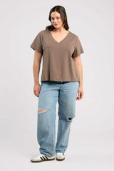 Vintage Cotton V-Neck Everyday T-Shirt | Mocha