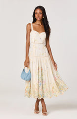 Inixyf Pellagia Embroidered Eyelet Tiered Midi Dress