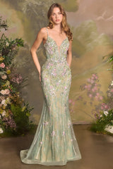 A1500 - Floral Beaded Fitted Gown - Andrea & Leo