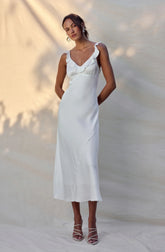 Lbruh Zoie Satin Ruffle Midi Dress