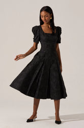 Lbruh Mosella Jacquard Puff Sleeve Midi Dress