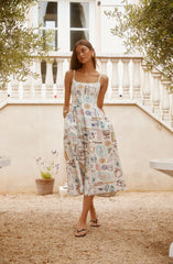 Inixyf Ansley Novelty Print Linen Midi Dress