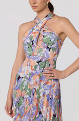Inixyf Samantha Floral Halter Pleated Gown