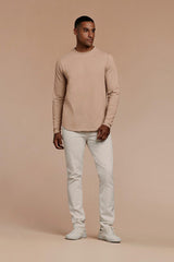 Long Sleeve Curved Hem T-Shirt | Sand