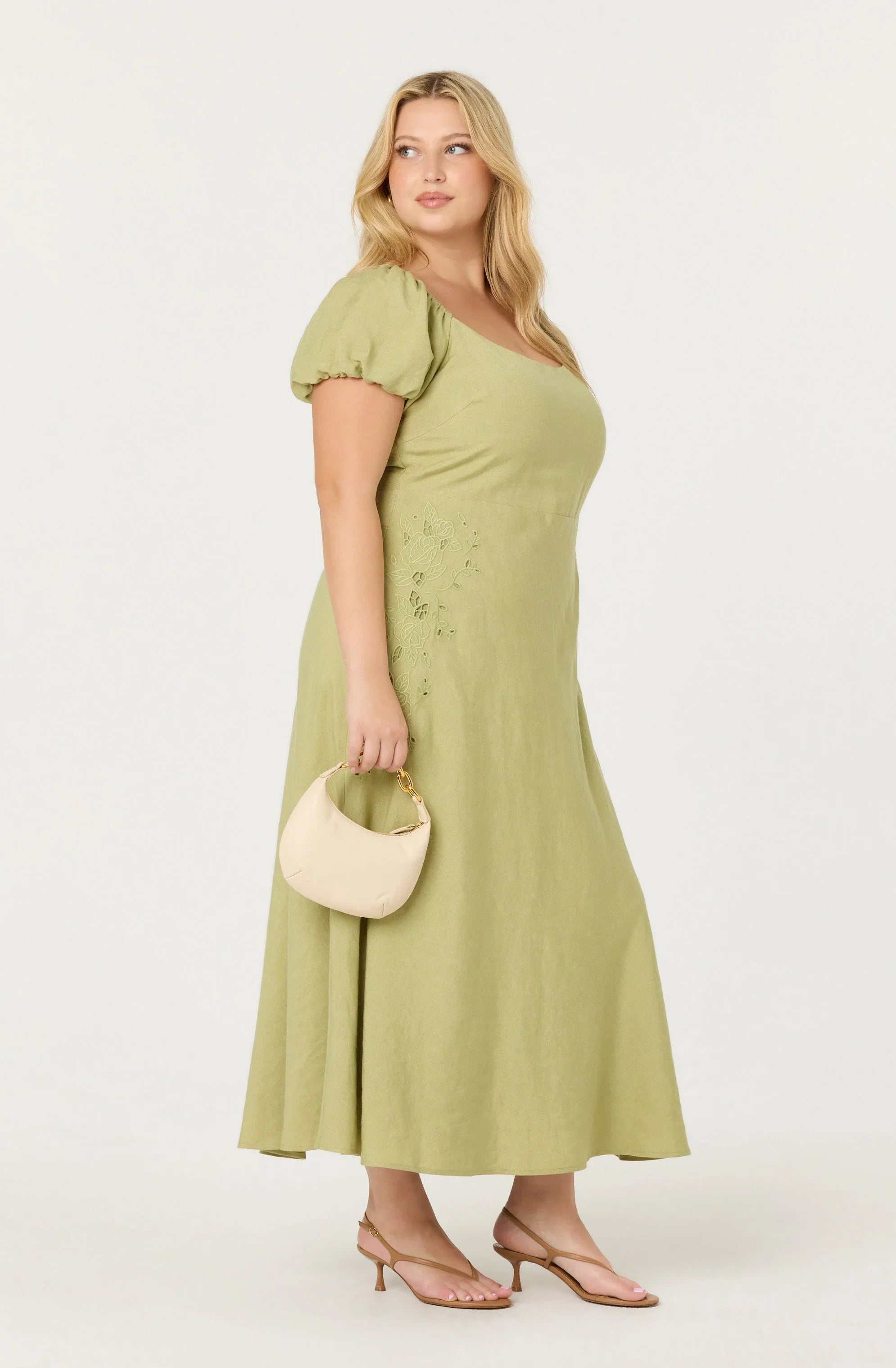 Lbruh Leocadia Embroidered Puff Sleeve Midi Dress