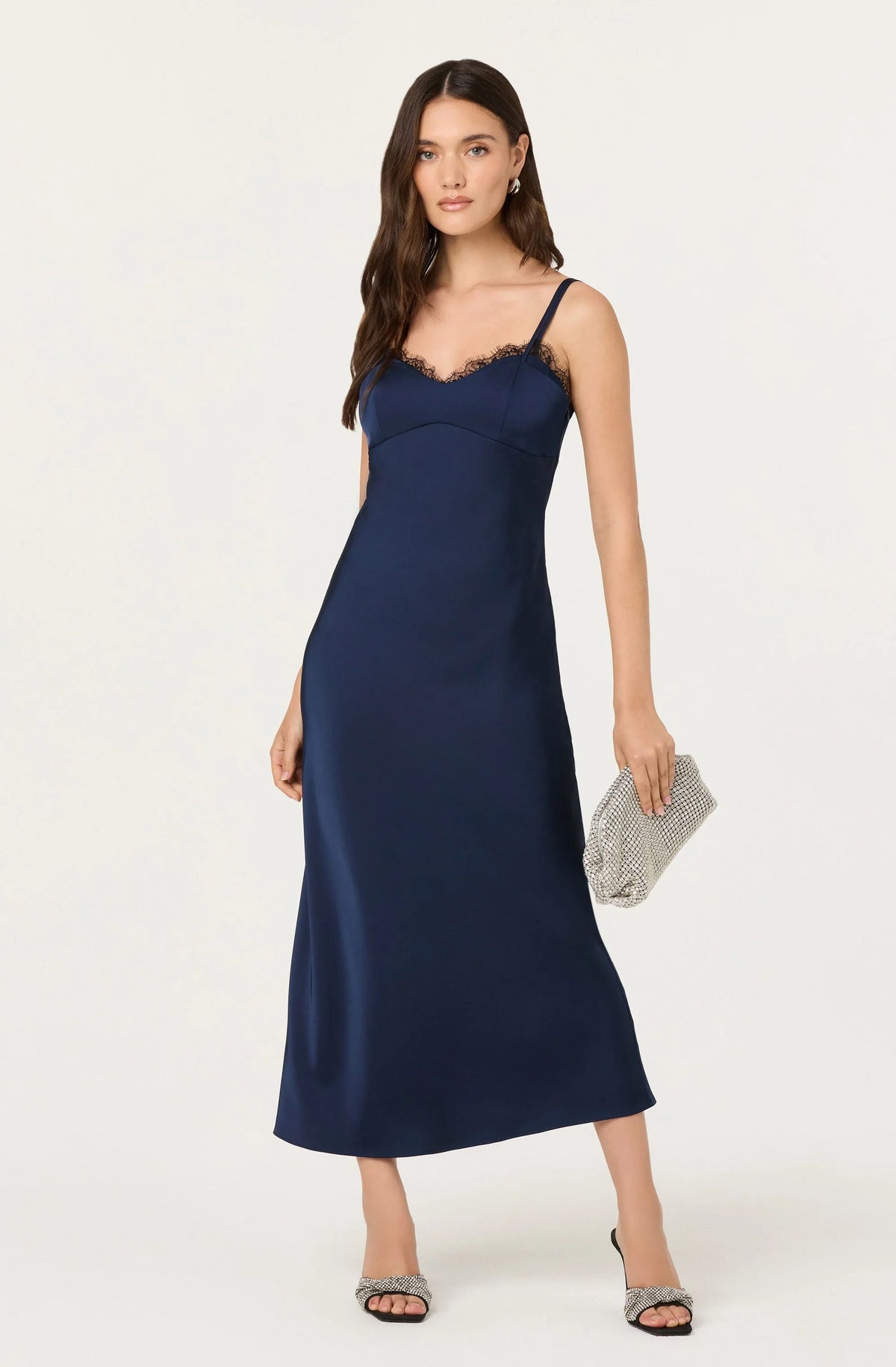 Lbruh Nevaeh Satin Lace Trim Midi Dress
