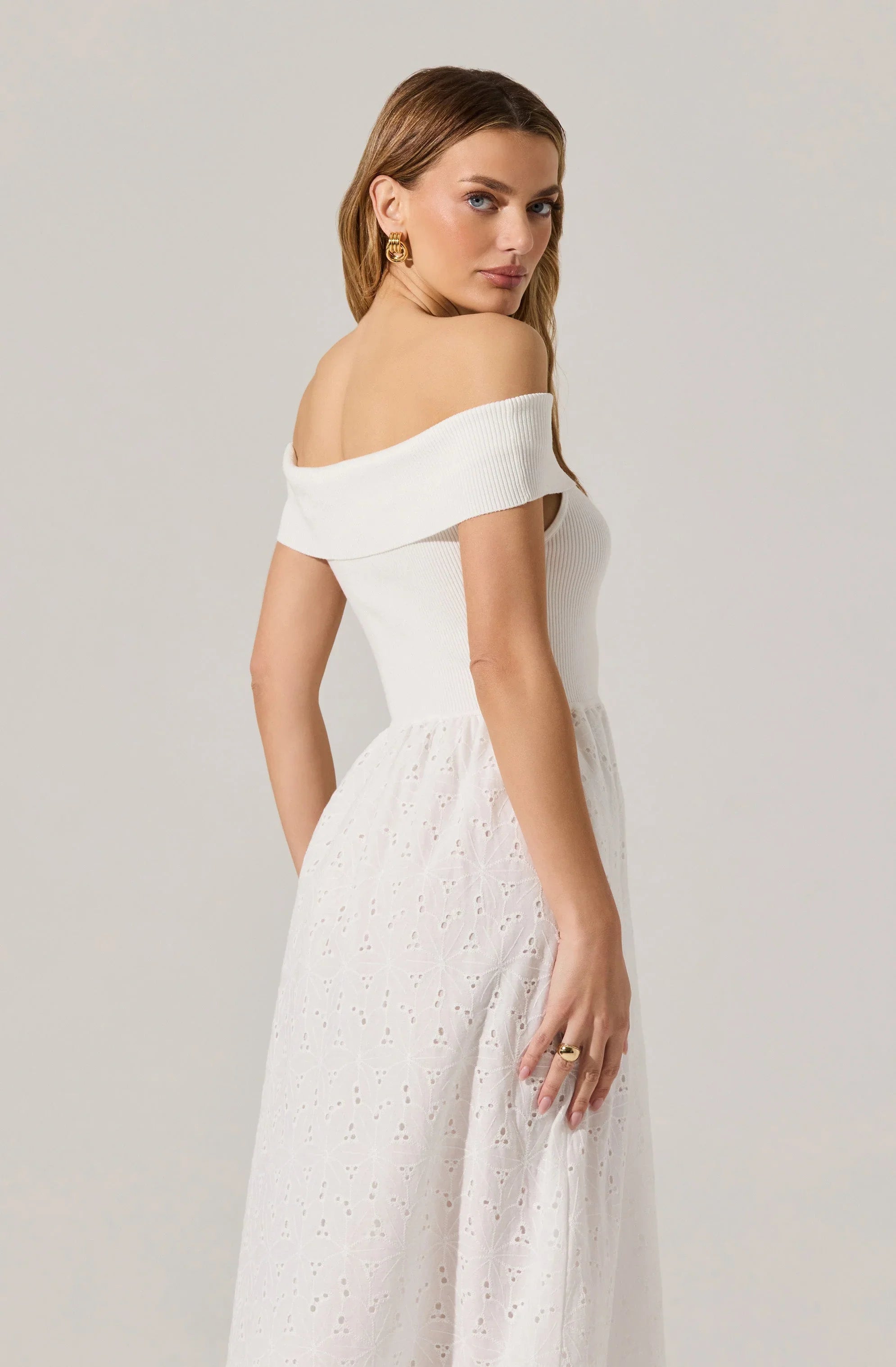 Lbruh Off Shoulder Eyelet Midi Dress