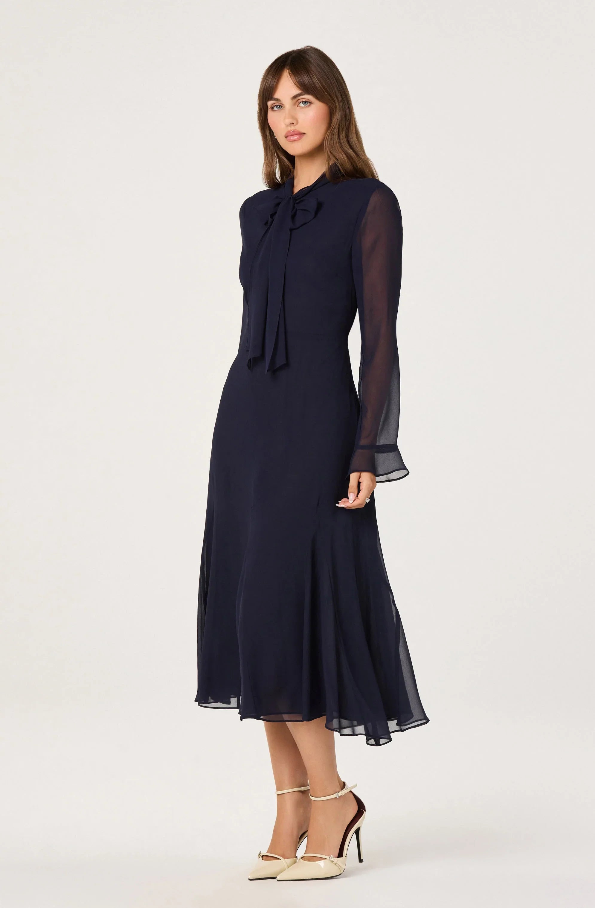Lbruh Tie Neck Midi Dress