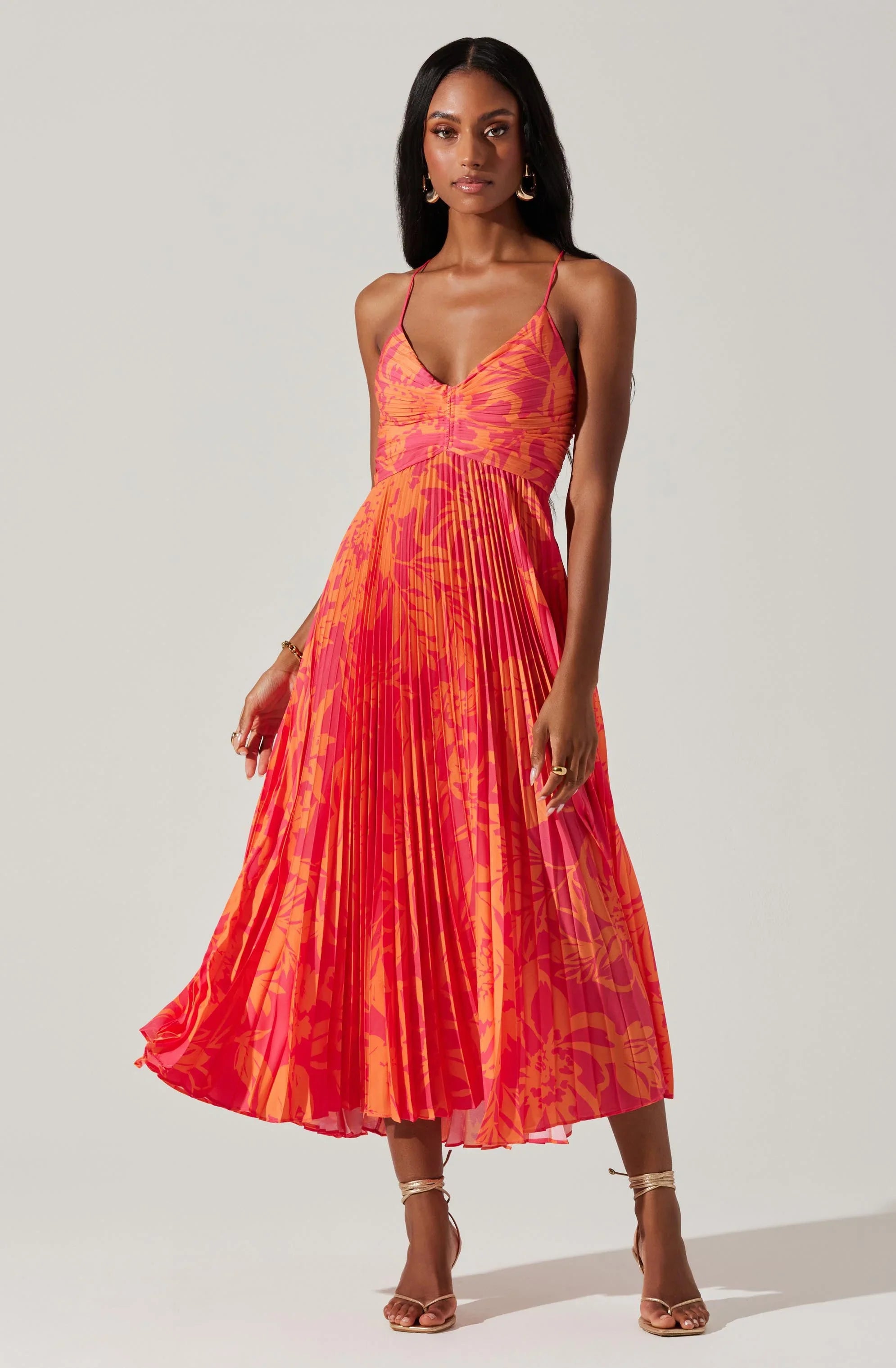 Inixyf Blythe Floral Plisse Midi Dress