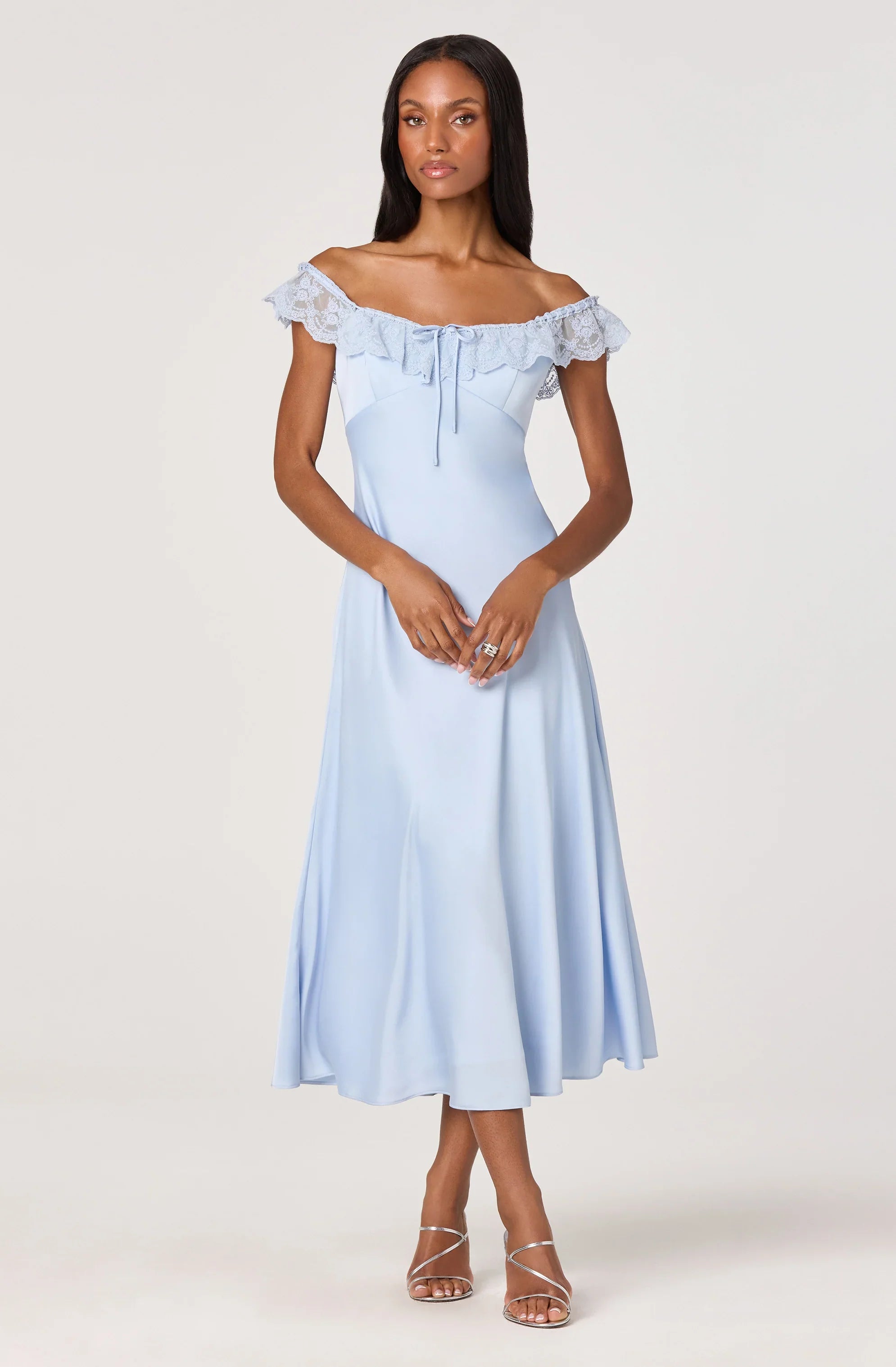 Inixyf Makiya Lace Strap Empire Waist Midi Dress