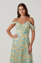 Lbruh Pleated Cold Shoulder Midi Dress