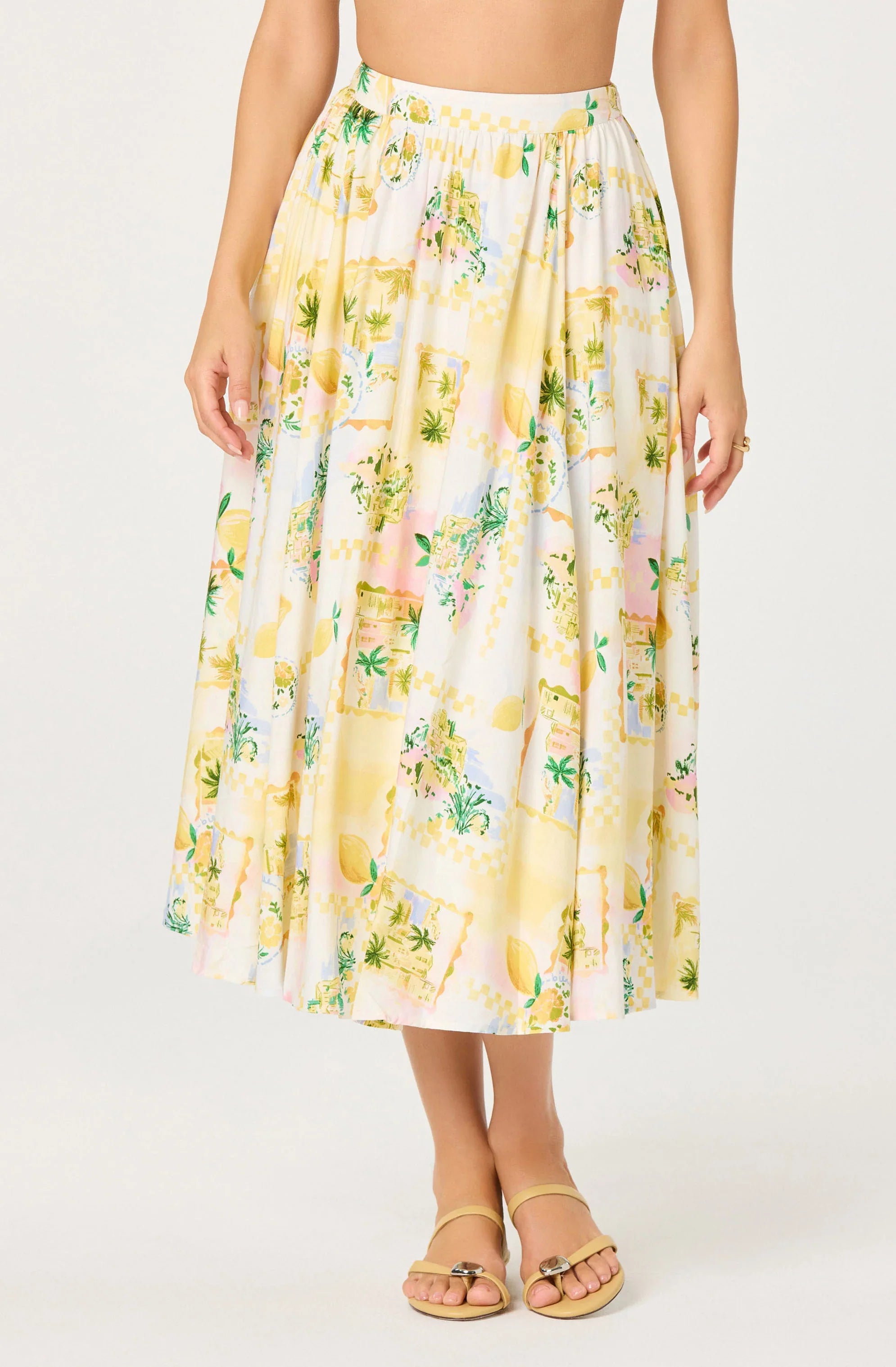Inixyf Kaleigh Paradise Print Gathered Midi Skirt