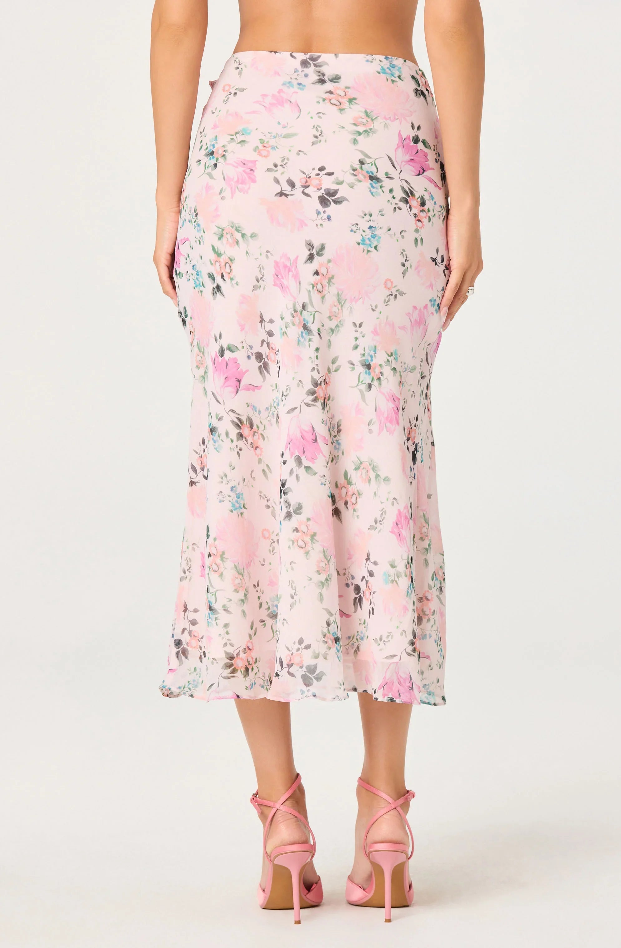 Inixyf Ananda Floral Bias-Cut Ruffle Midi Skirt