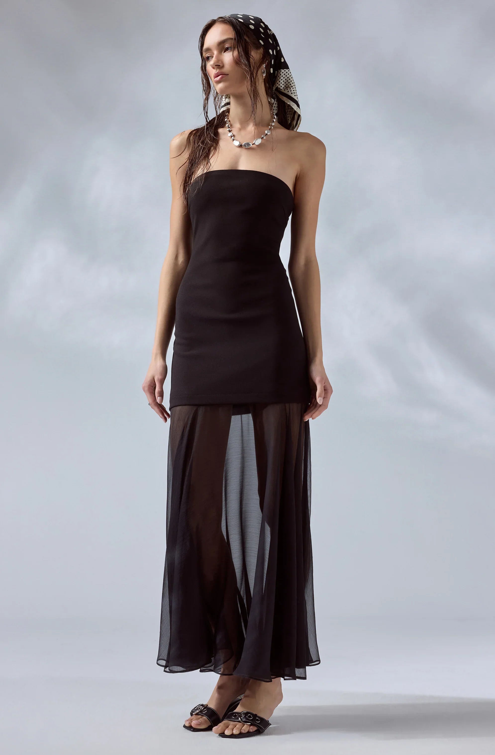 Inixyf Lizet Strapless Mini Dress with Sheer Maxi Overlay
