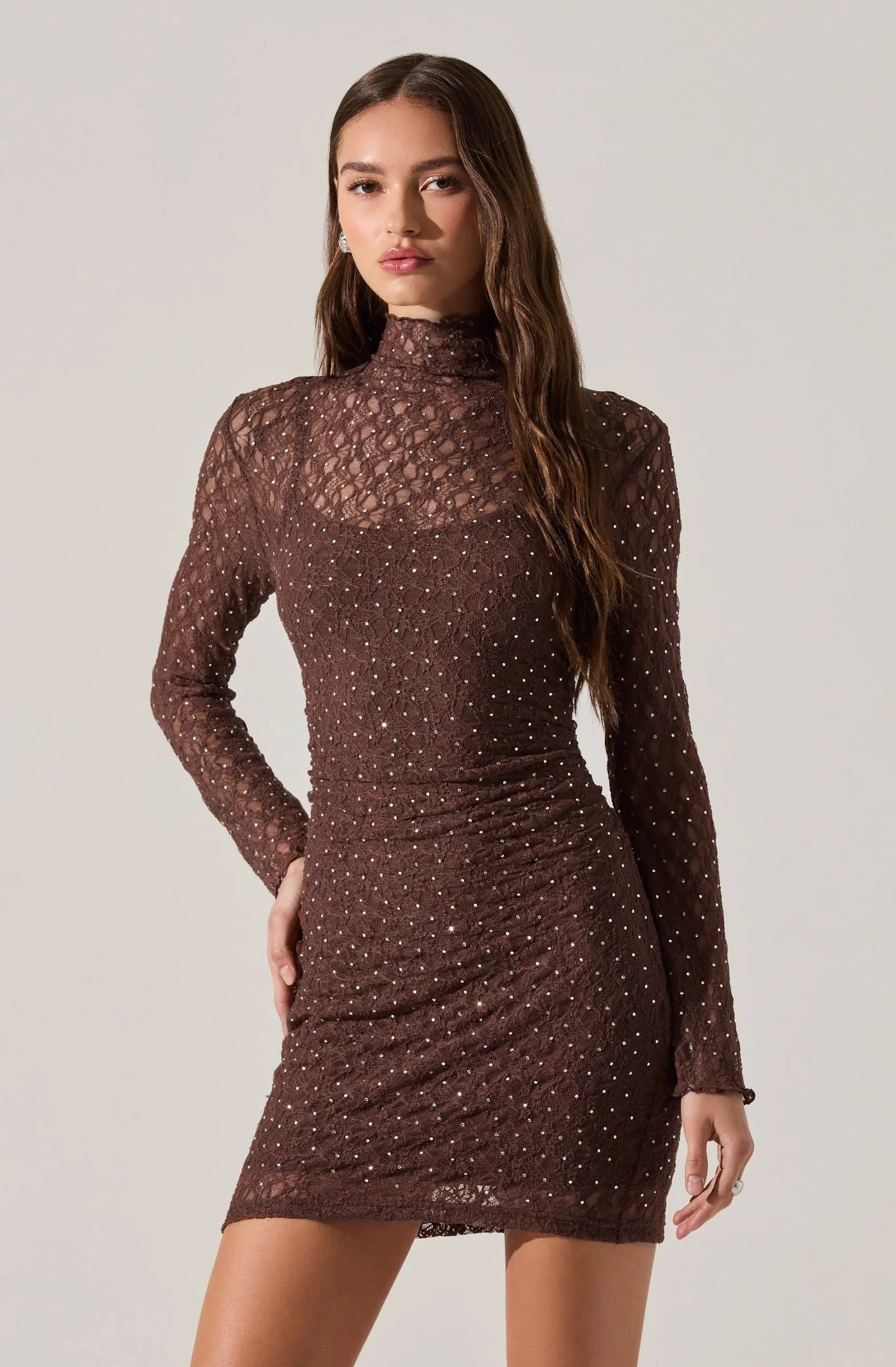 Lbruh Kourtney Rhinestone Lace Mini Dress