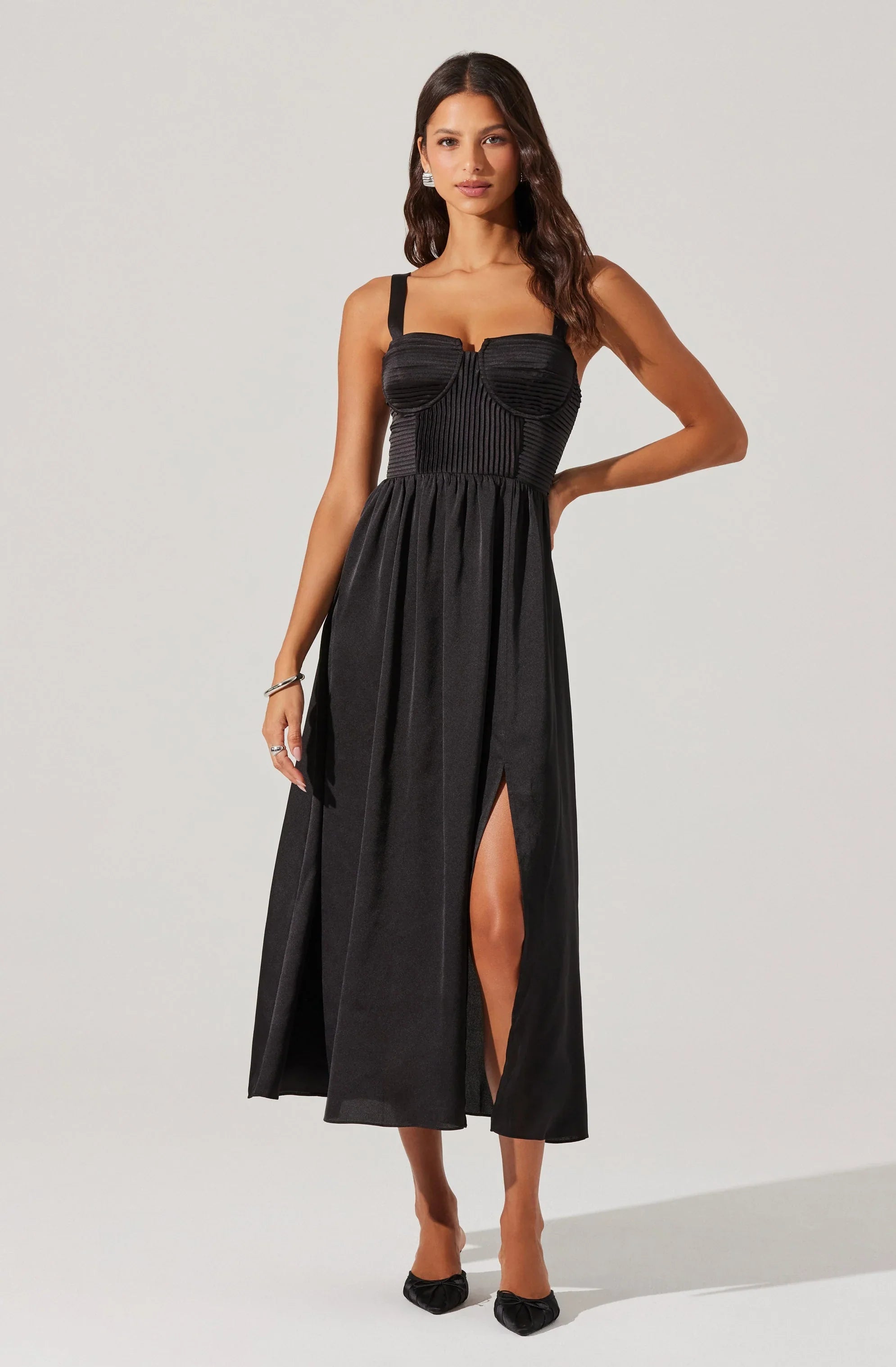Lbruh Pleated Bustier Midi Dress