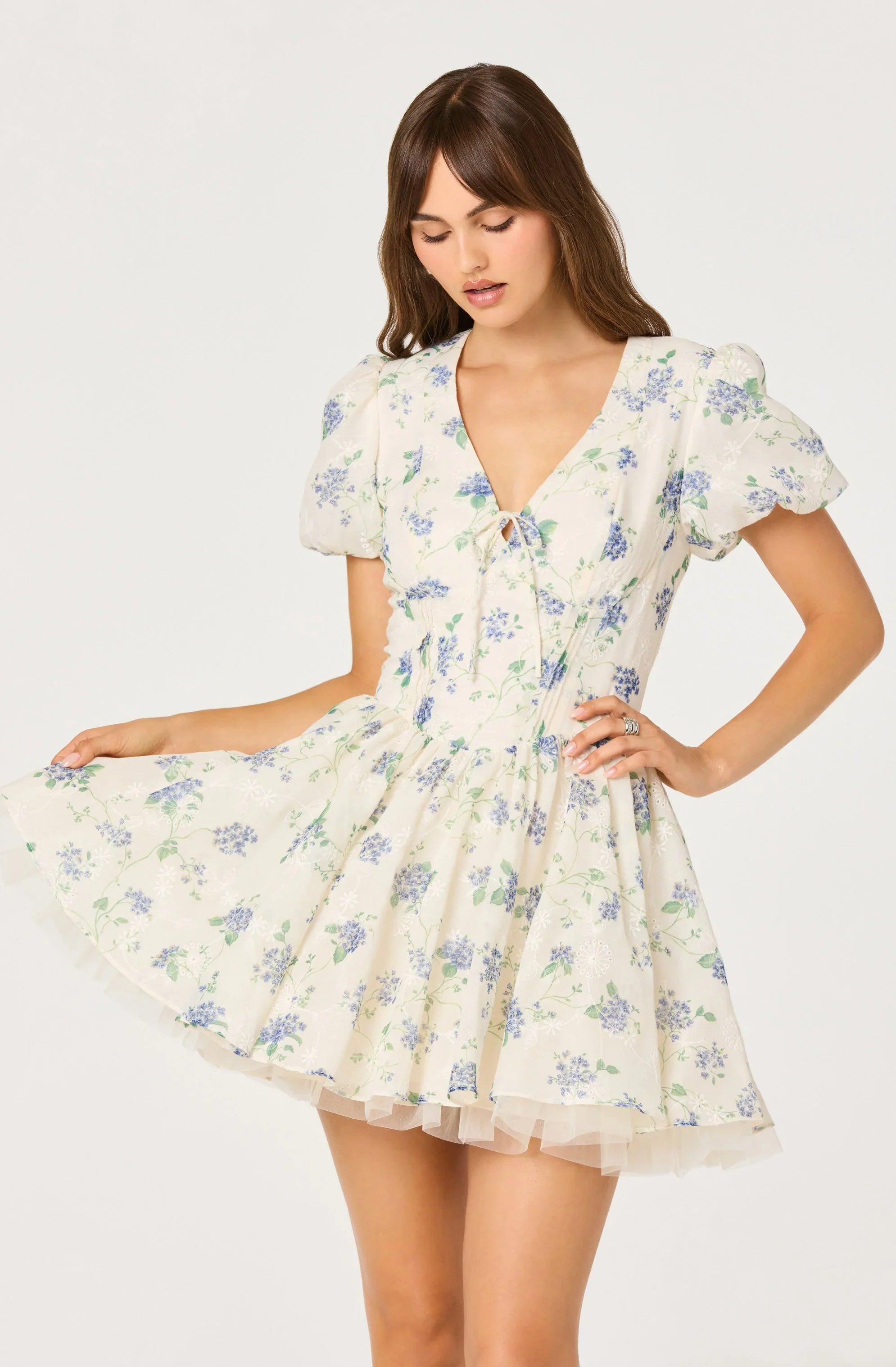 Inixyf Sommer Floral Puff Sleeve Mini Dress