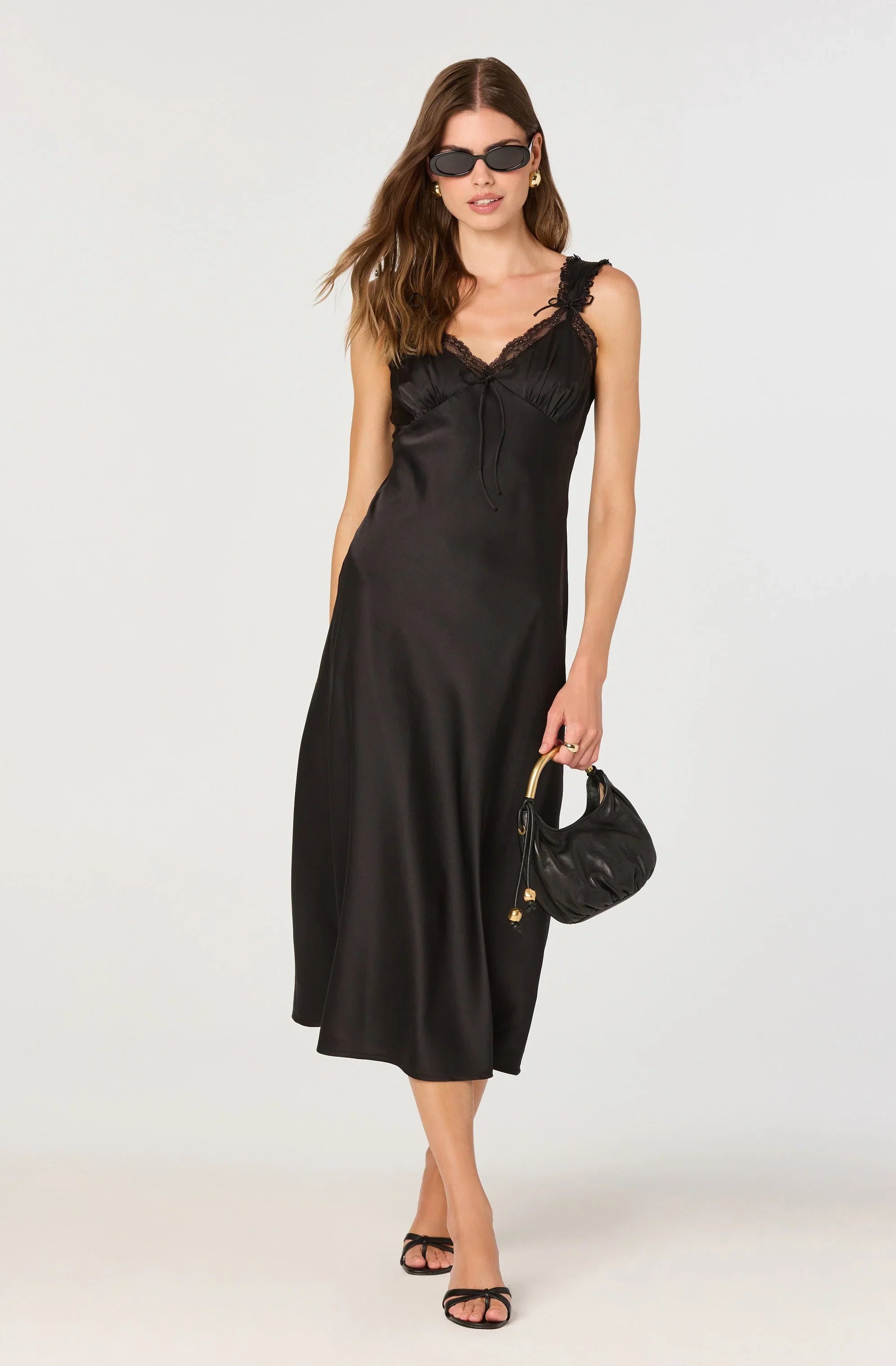 Lbruh Lace Trim Satin Slip Midi Dress