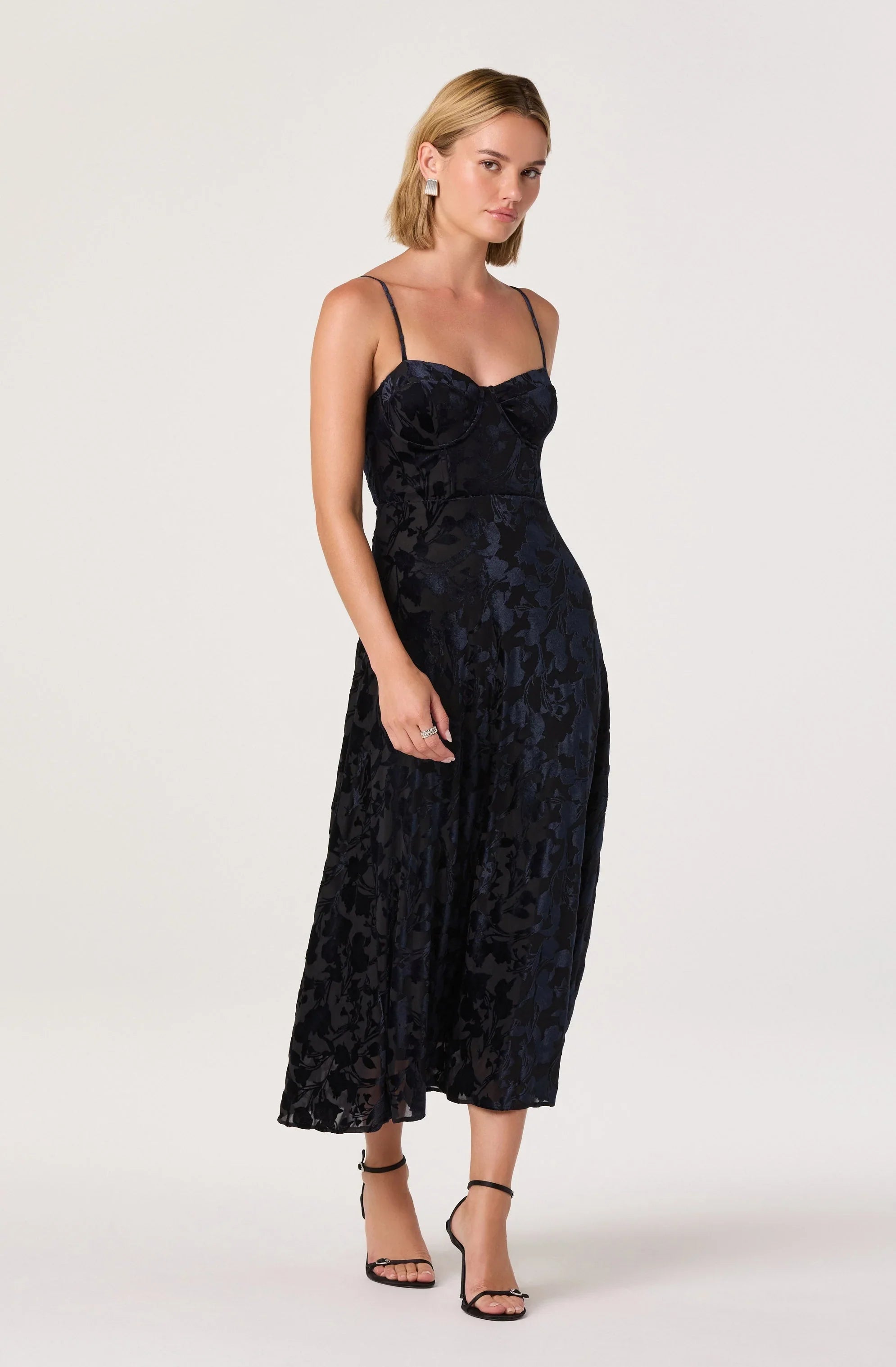 Lbruh Velvet Floral Burnout Bustier Midi Dress