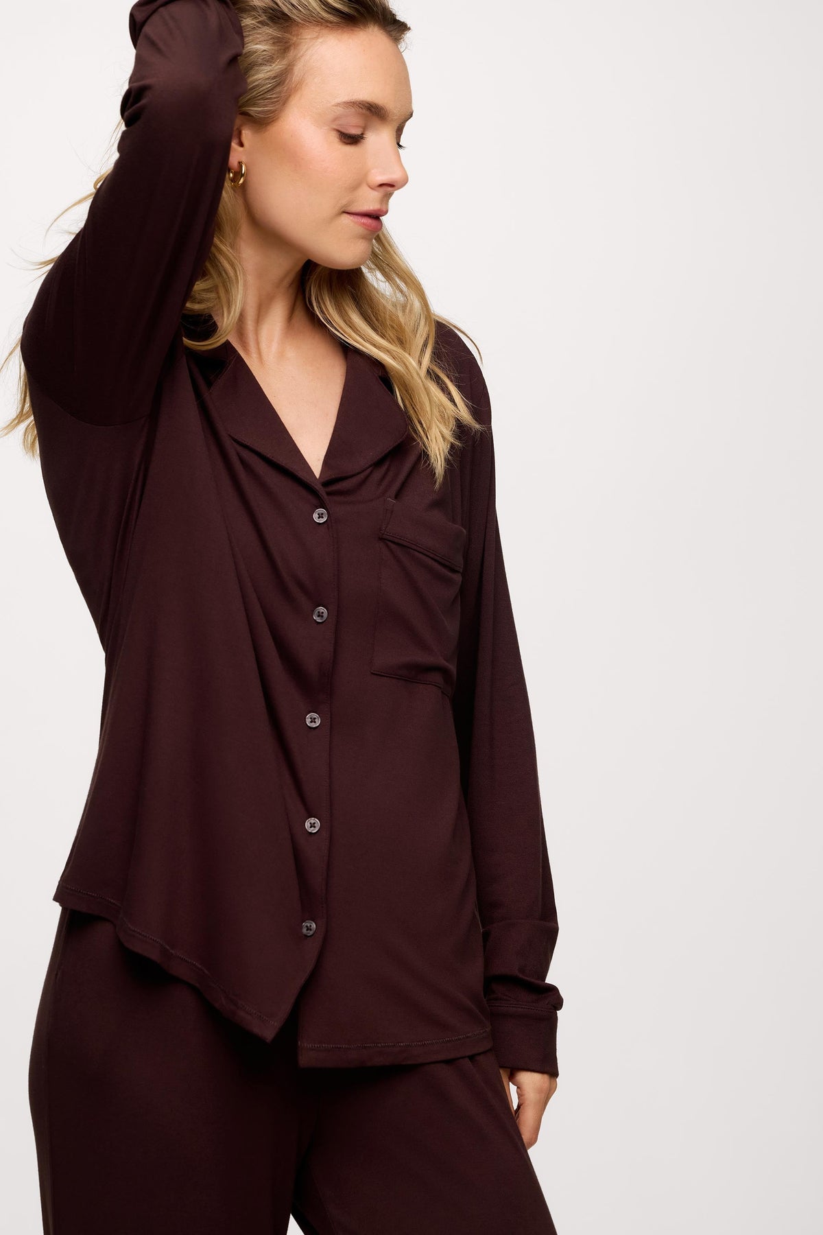 Long Sleeve Button-Up Pajama Shirt | Espresso