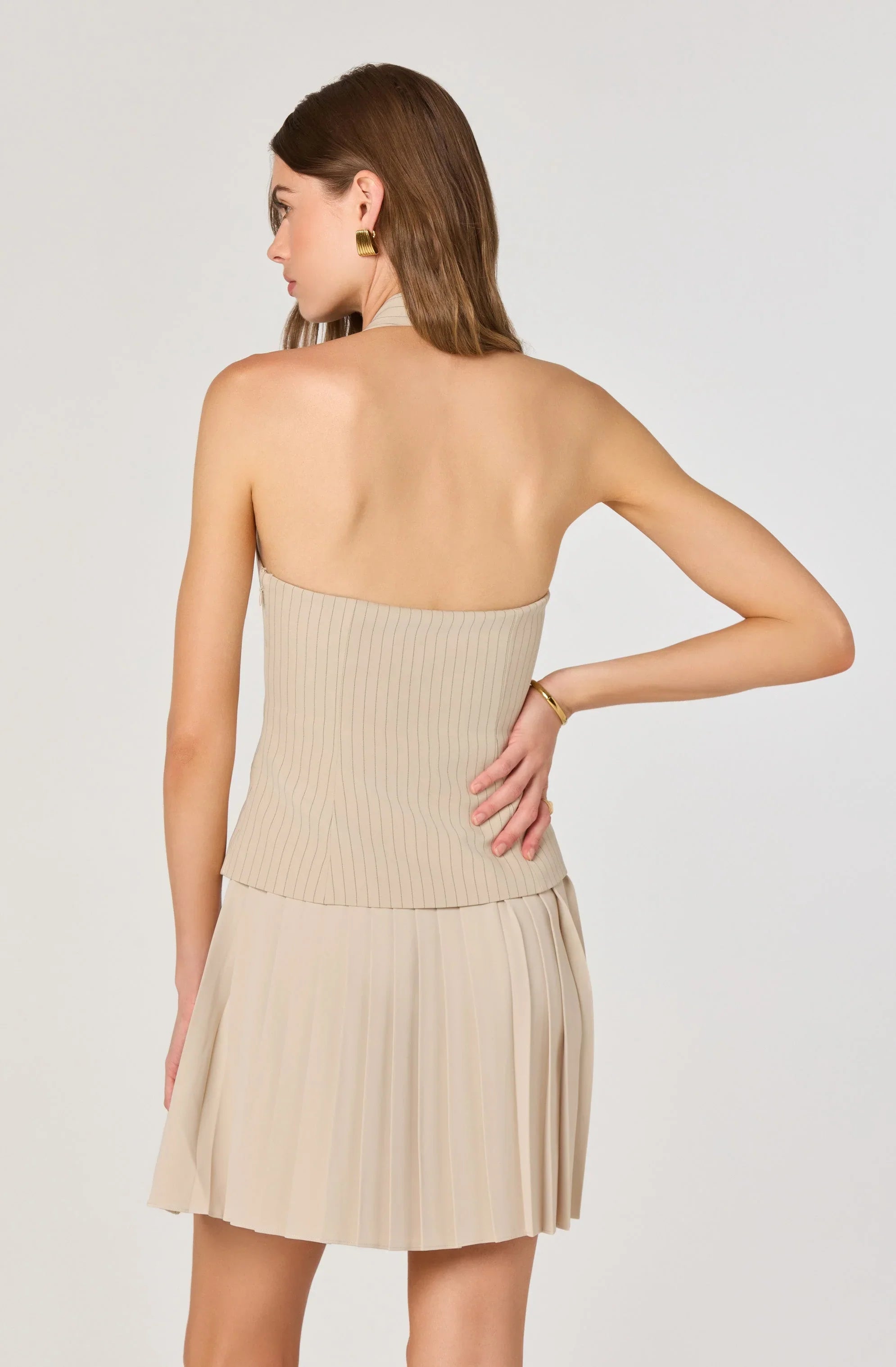 Lbruh Halter Vest Pleated Mini Dress