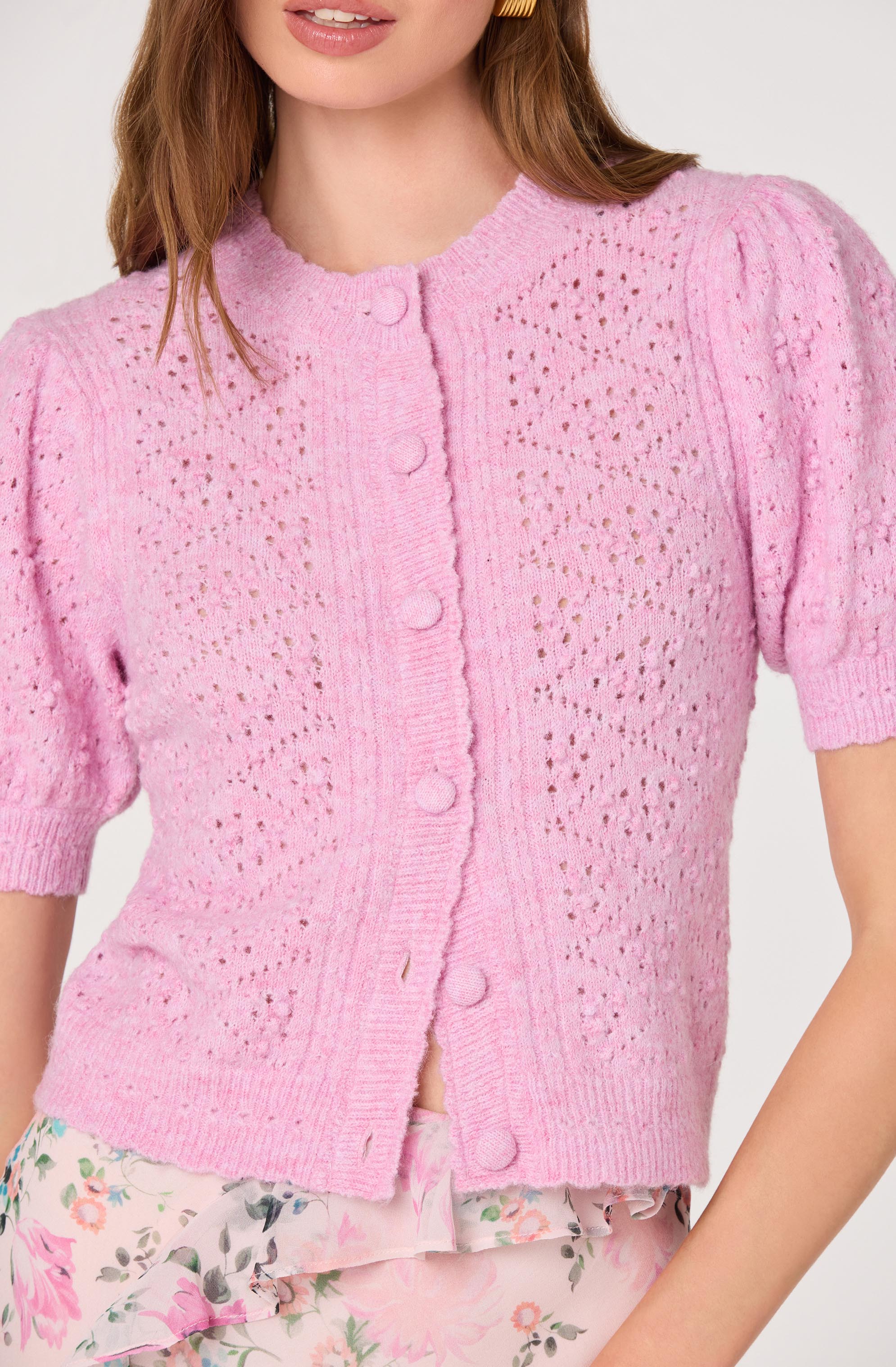 Inixyf Kaydence Puff Sleeve Bobble Stitch Cardigan