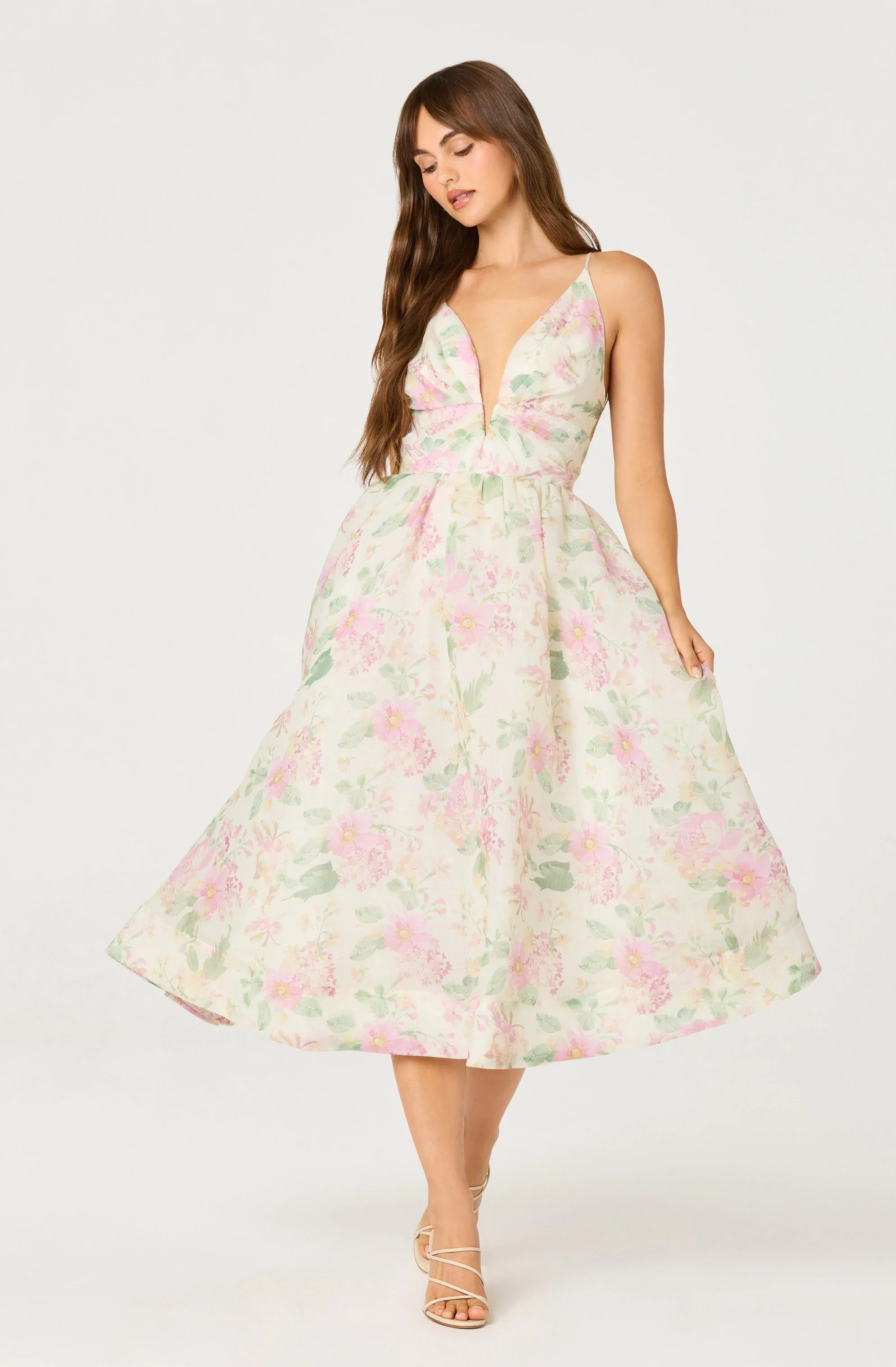 Inixyf Janna Floral Plunge Midi Dress