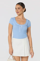 Inixyf Lina Ruffle Trim Ribbed Sweater Top