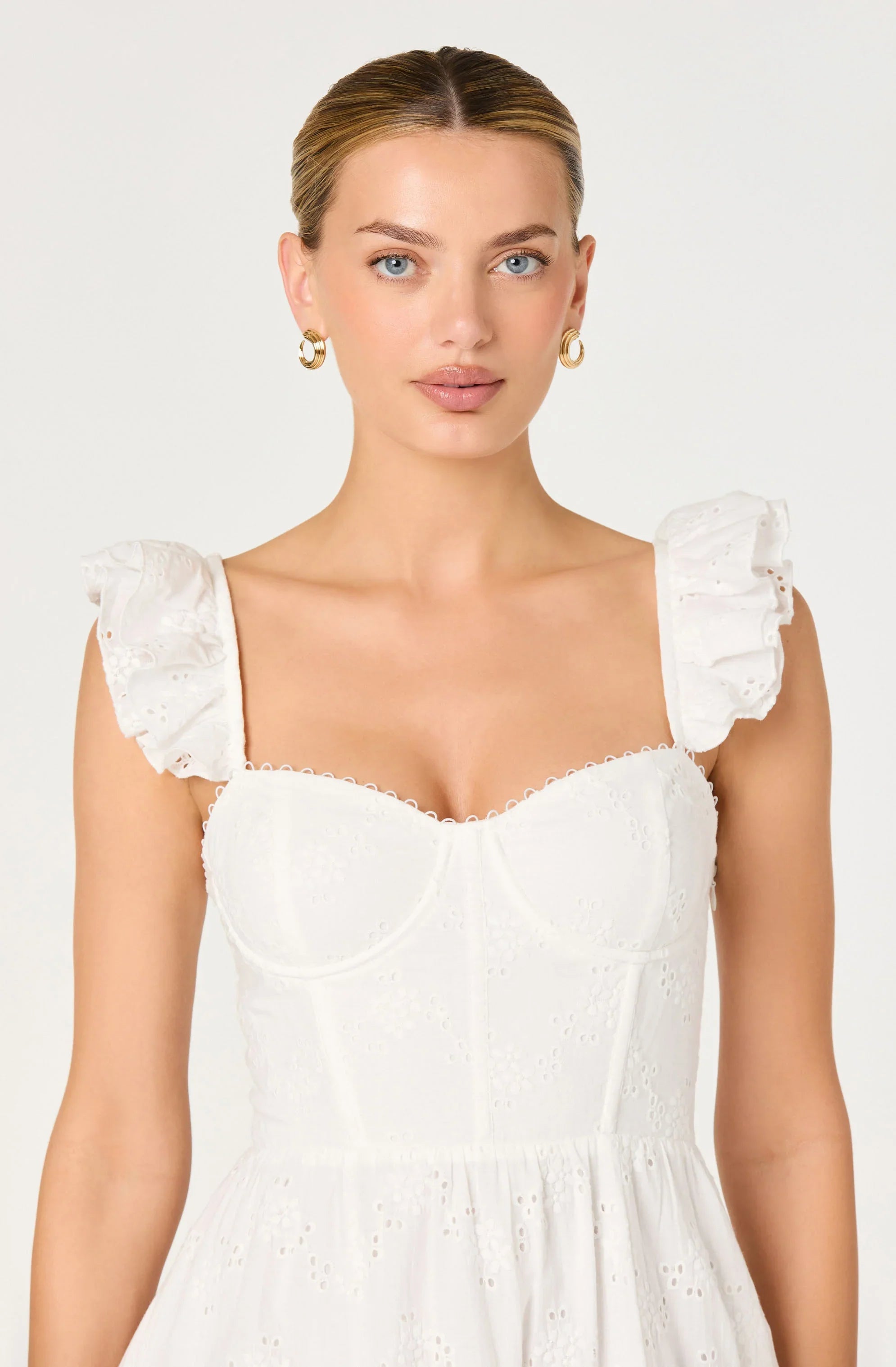 Inixyf Wedelia Ruffle Strap Eyelet Corset Midi Dress