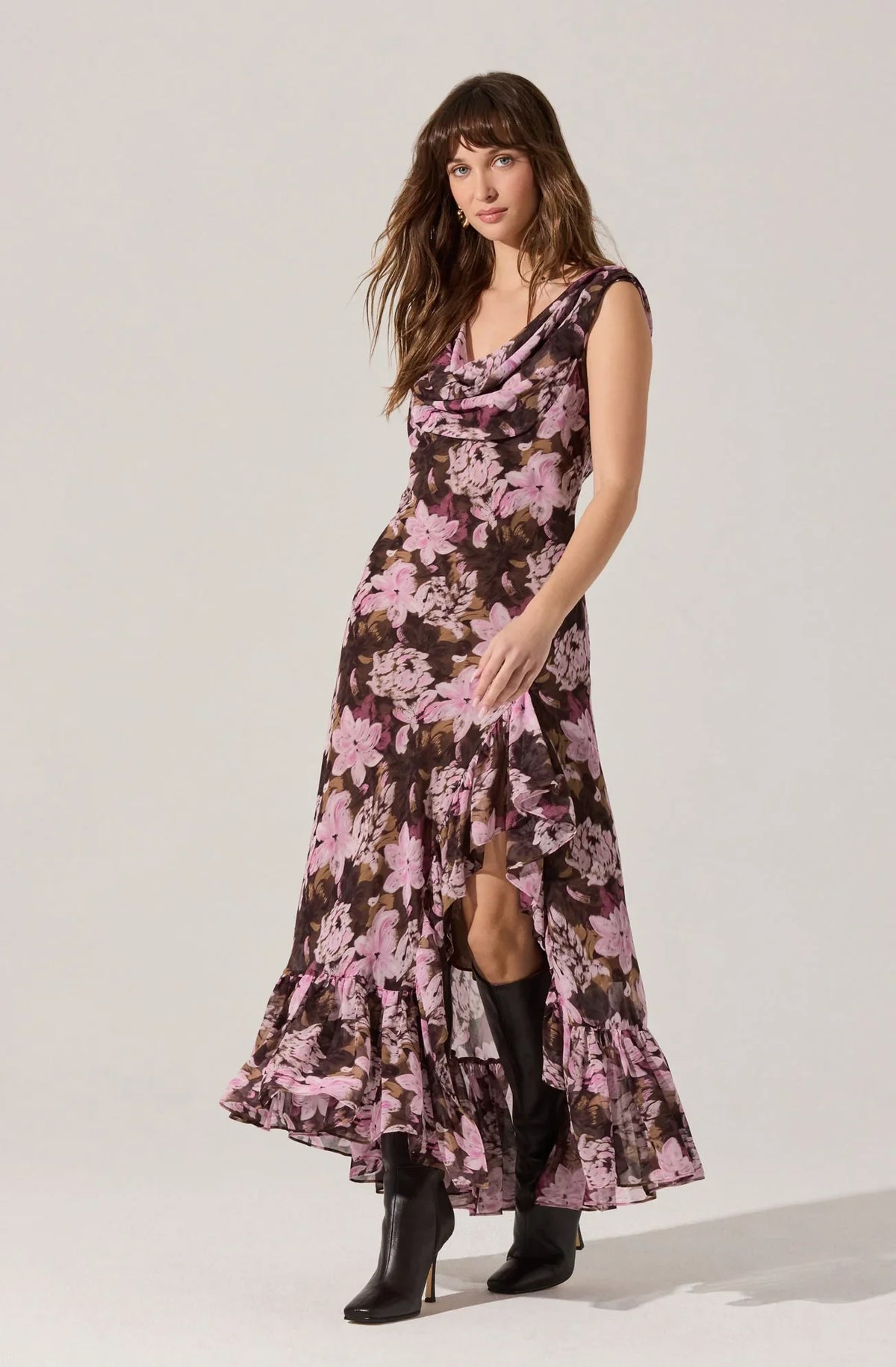 Lbruh Cecilia Floral Cowl Neck Maxi Dress