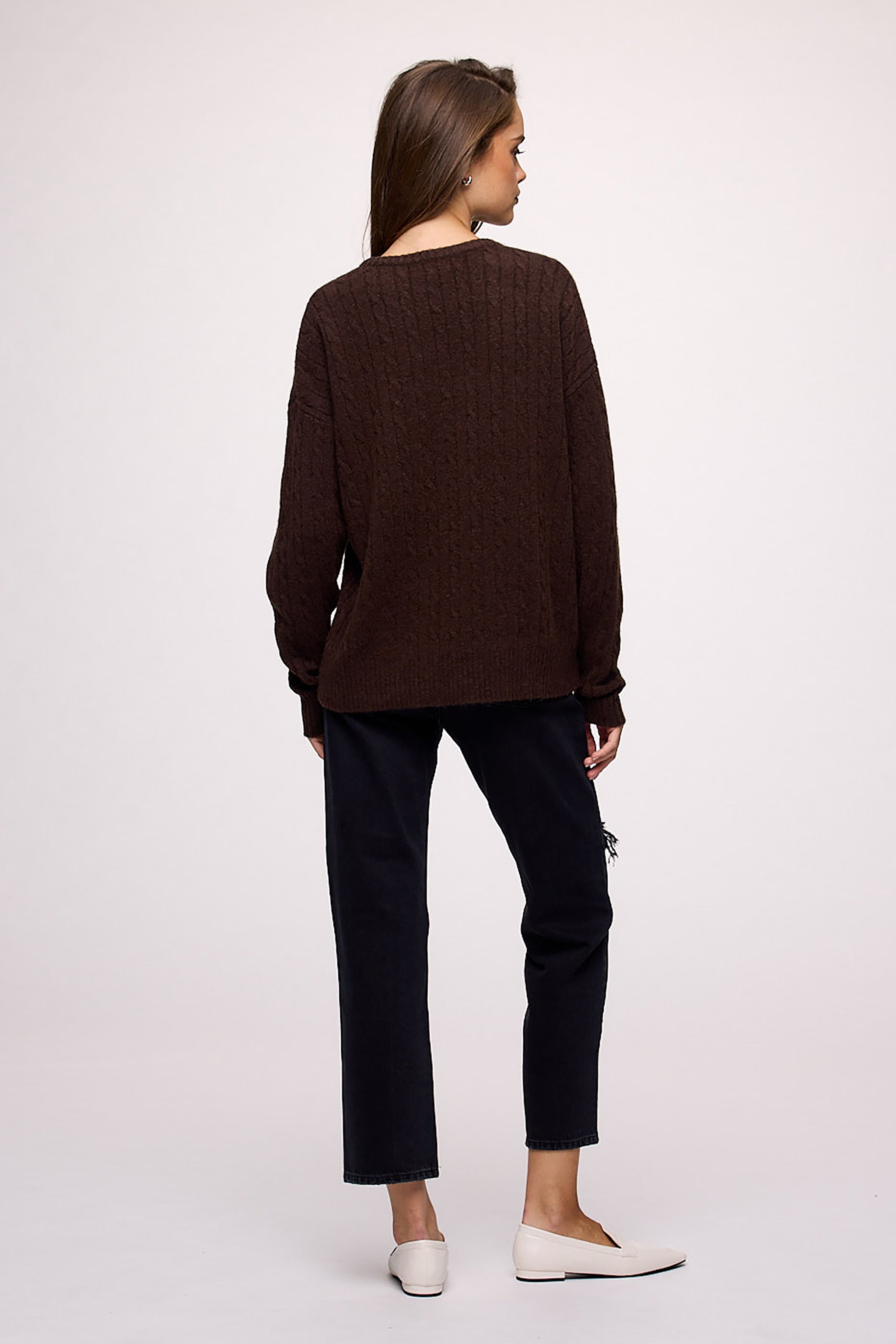 Cozy Knit Cable Crewneck Sweater | Heather Espresso