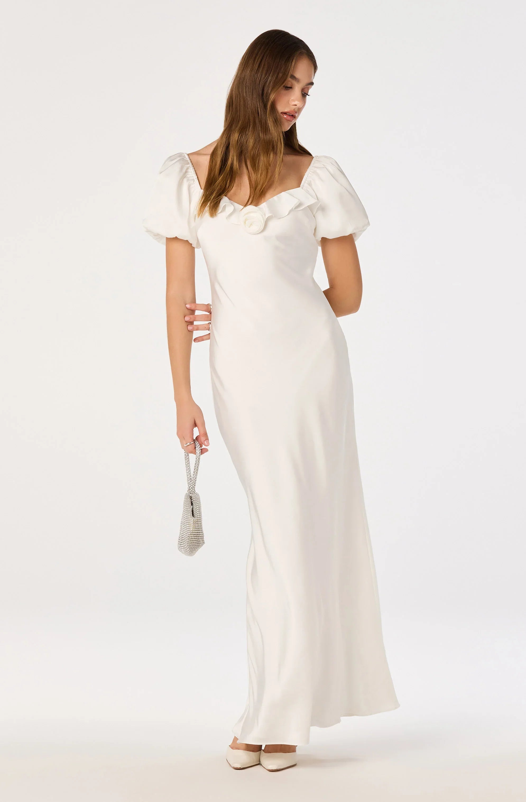 Inixyf Bethrose 3D Rose Satin Maxi Dress