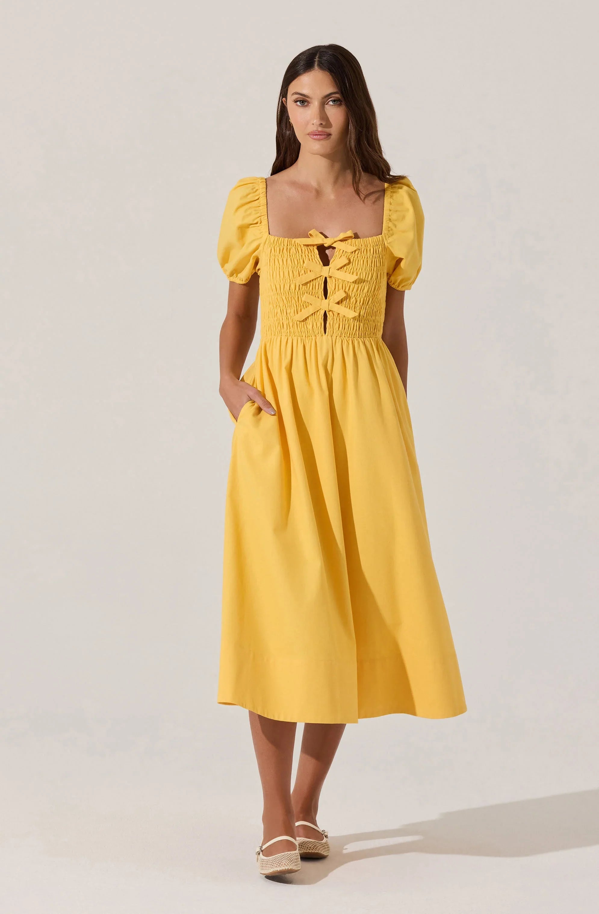 Lbruh Smocked Bow Midi Dress