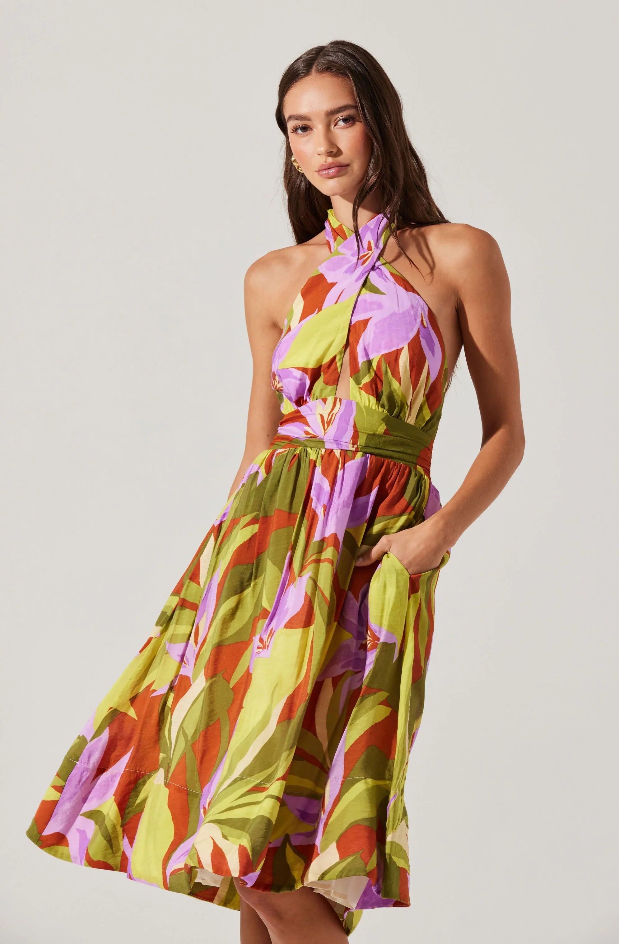 Lbruh Kalia Halter Floral Midi Dress